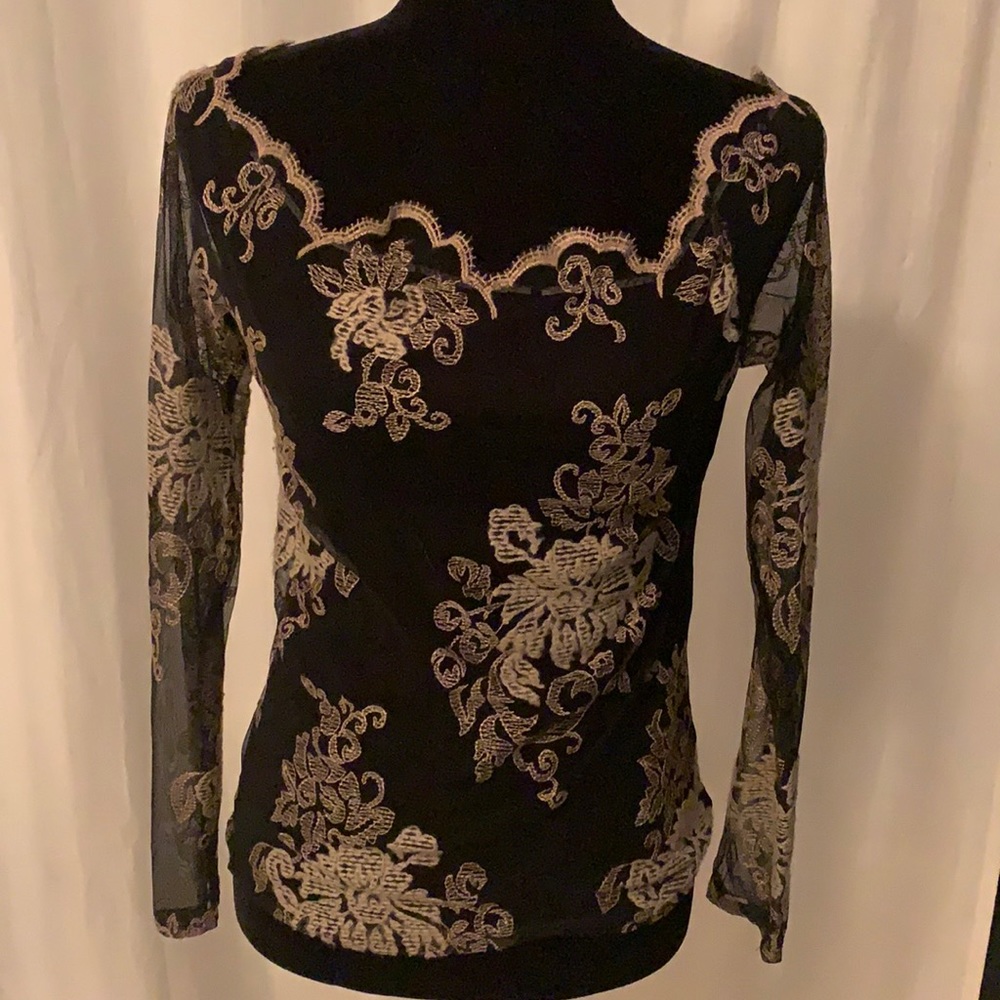 - Etincelle lace sheer long sleeve top -